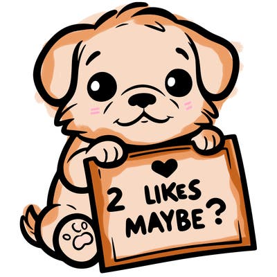 a puppy holding a sign that says 2 likes maybe?