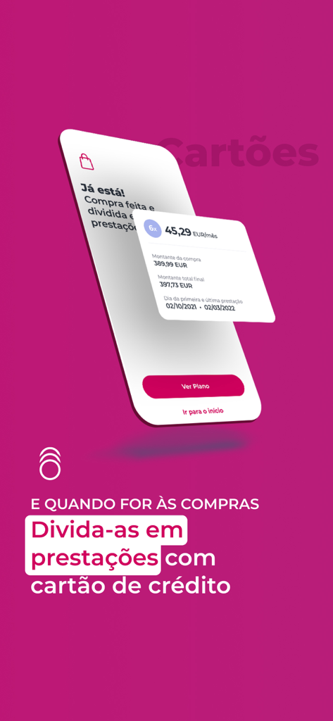 Millenniumbcp app interface showing a credit card purchase split into monthly installments.