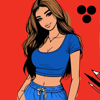 beautiful girl cropped tshirt and sweatpants realistic