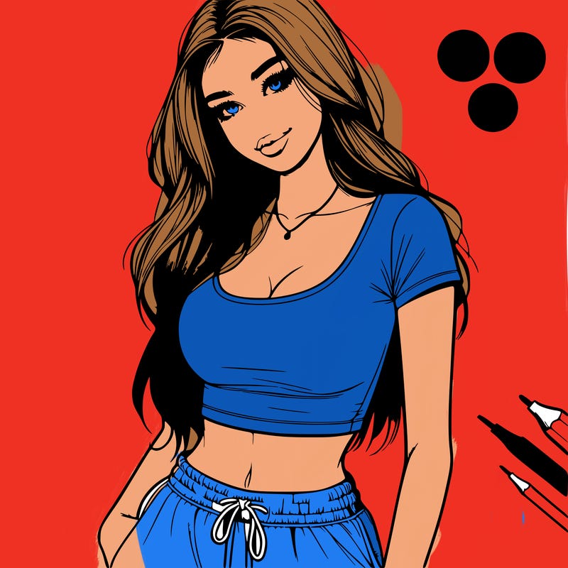 beautiful girl cropped tshirt and sweatpants realistic