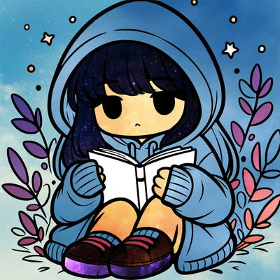girl in oversized hoodie reading a book