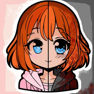 animated girl half anime