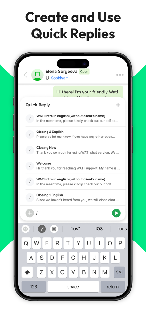 WATI - WhatsApp顧客エンゲージメントのためのクイック返信を示すWATIアプリのインターフェイス