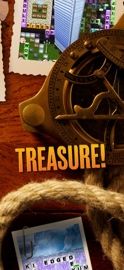 Adventure themed screen for World of Words showing gameplay boards and a brass compass