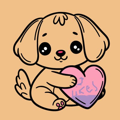 puppy holding a heart