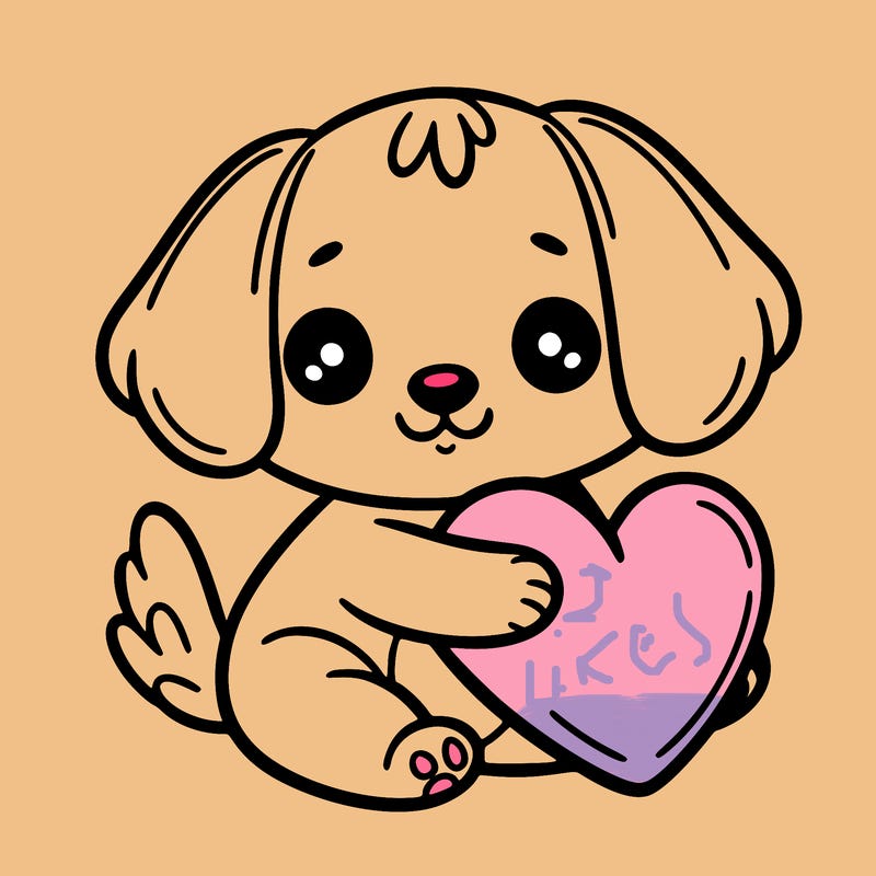 puppy holding a heart