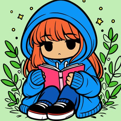 girl in oversized hoodie reading a book