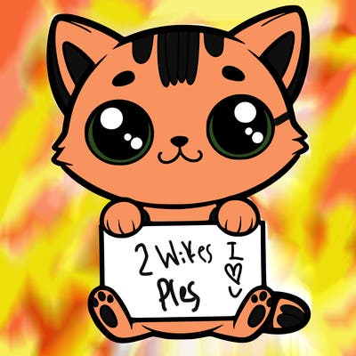 cat with big eyes holding a sign