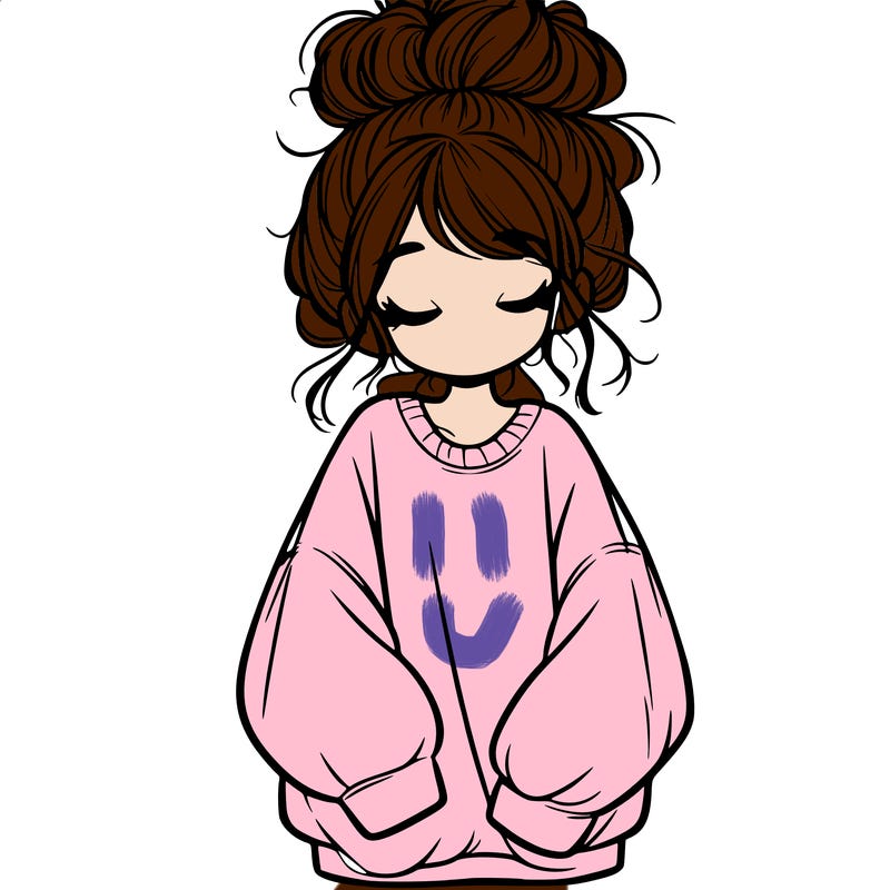 girl with baggy sweatshirt and messy bun