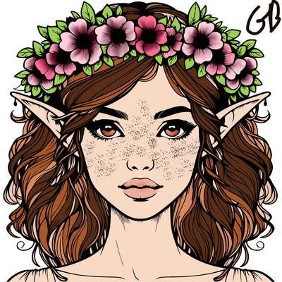 realistic female elf with flower crown