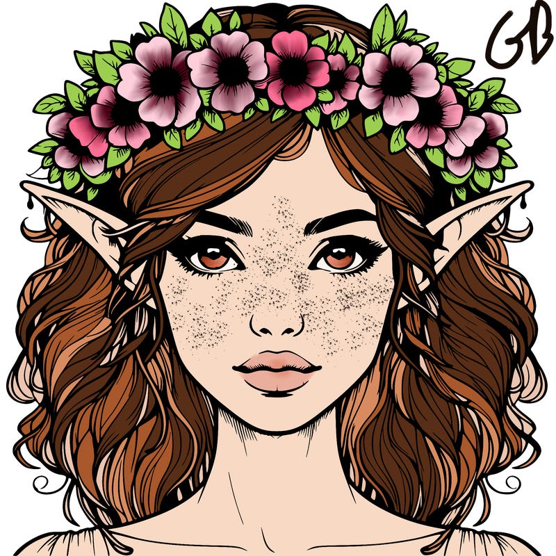 realistic female elf with flower crown