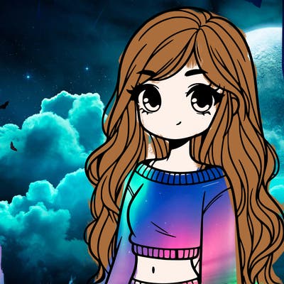 girl with long hair and a crop top with a sweater