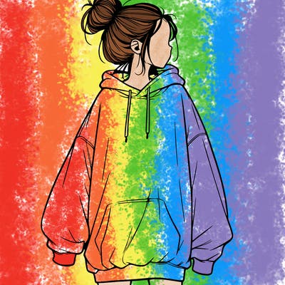 realistic girl with a oversized sweatshirt on and a bun