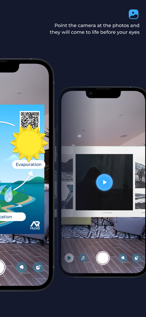 AR Studio Viewer - AR Studio Viewer app showing augmented reality overlays on printed photos and diagrams