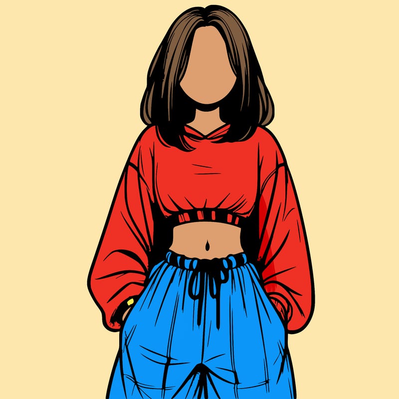 realistic girl faceless with baggy pants and a crop top