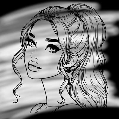 realistic girl with a ponytail on her hair and lips