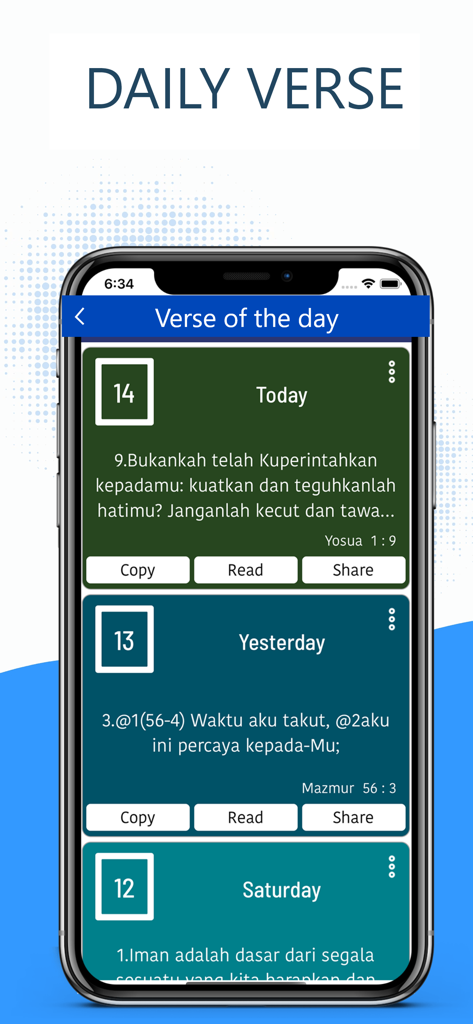 Alkitab Pro (Indonesia Bible) - Interface do aplicativo Alkitab Pro exibindo versículos bíblicos diários em língua indonésia para estudo e compartilhamento.