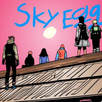anime characters standing on a roof
