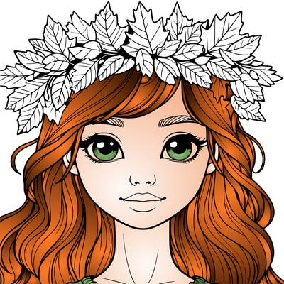 realistic girl with fall leaf crown