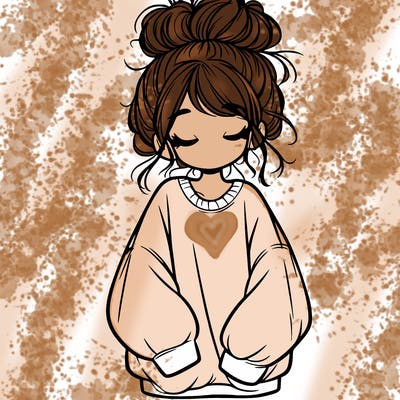 girl with baggy sweatshirt and messy bun