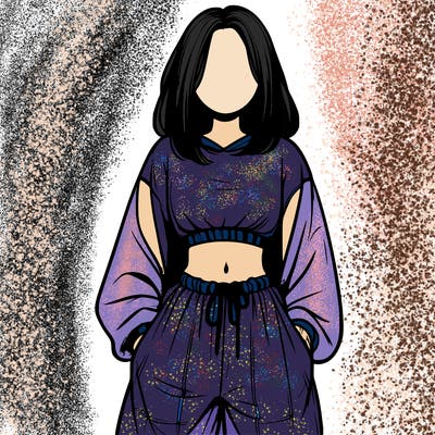 realistic girl faceless with baggy pants and a crop top