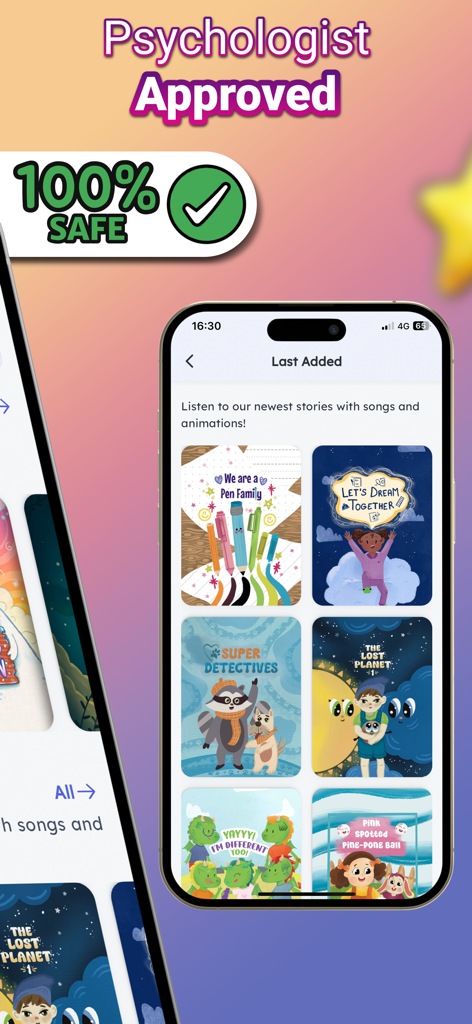 TellPal: Kids Bedtime Stories - TellPal app screen showing psychologist approved and safe bedtime stories for children