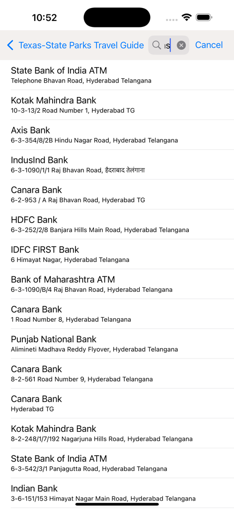 Boracay - Island Guide - Search interface showing a list of banks and ATMs in the Boracay Island Guide app
