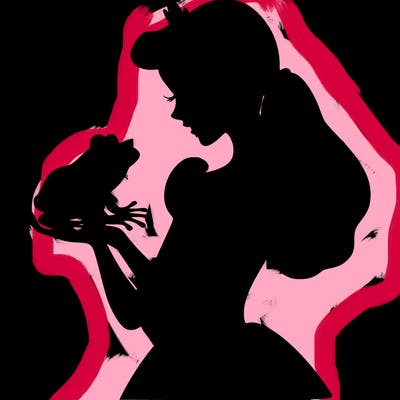 a shadow of a princess holding a frog realistic