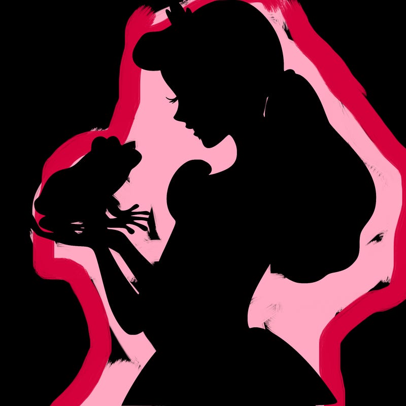 a shadow of a princess holding a frog realistic