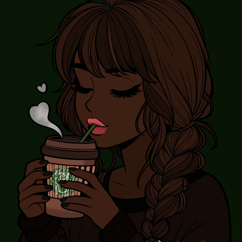 realistic girl drinking coffee