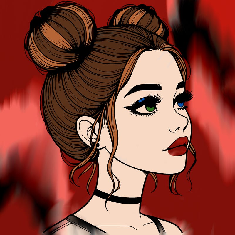 realistic girl with buns on the top of her head