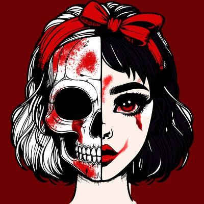 realistic girl with half skull mask