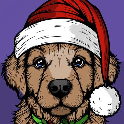realistic dog with a christmas hat