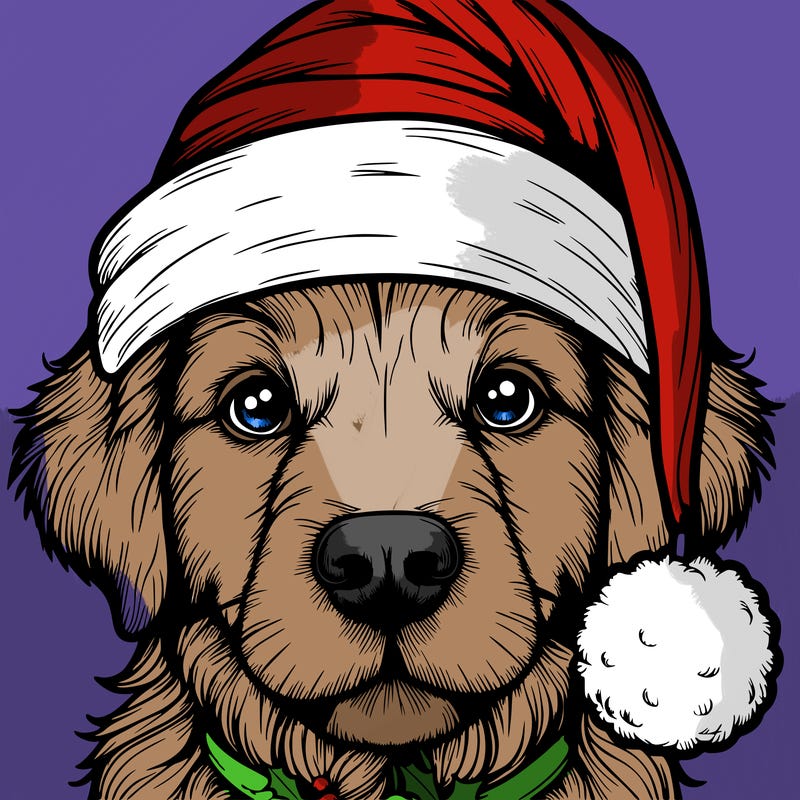 realistic dog with a christmas hat