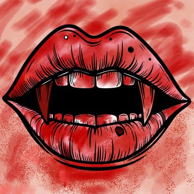 lips with vampire teeth