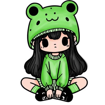 a girl wearing a frog hat and some frog socks
