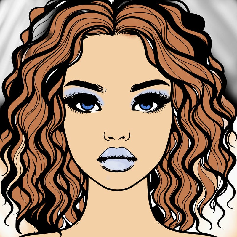 realistic girl with curly hair and lips