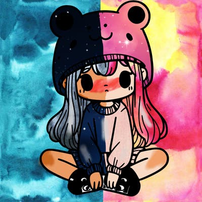 a girl wearing a frog hat and some frog socks