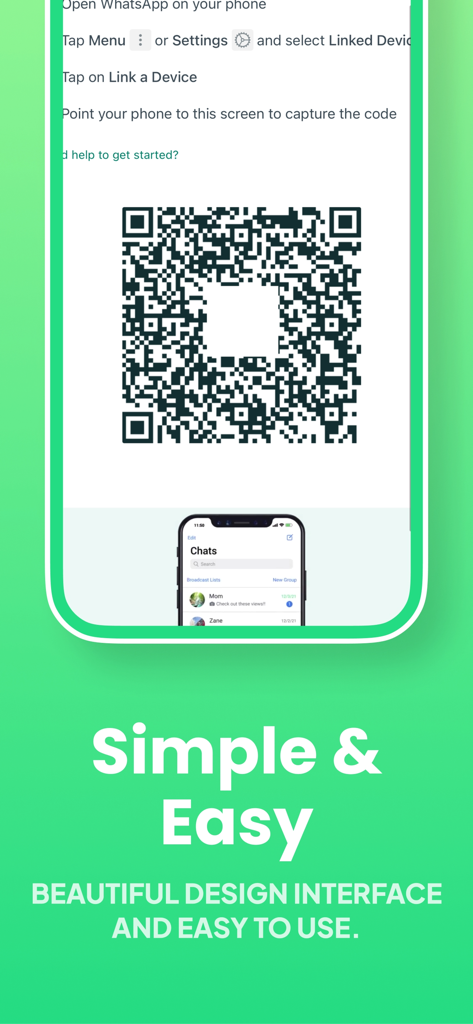 Clone App - Multiple Account - QR code screen for linking a second messaging account in the Clone App.