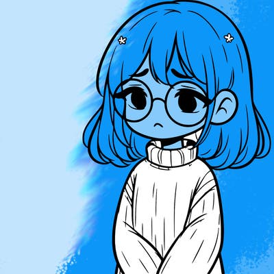 sad girl with glasses in a sweater