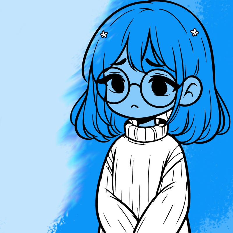sad girl with glasses in a sweater