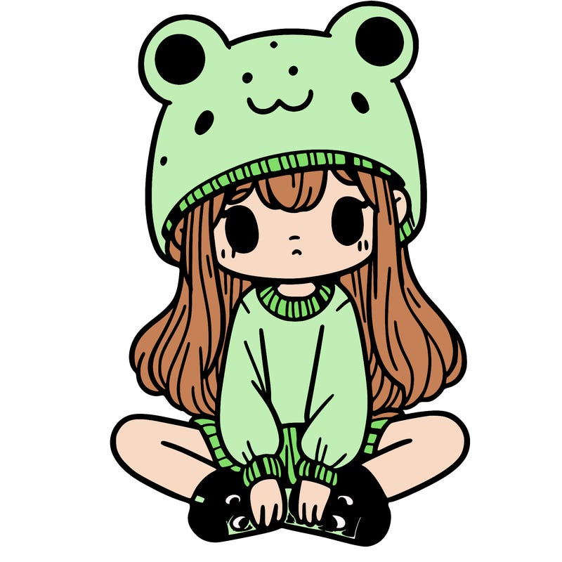 a girl wearing a frog hat and some frog socks