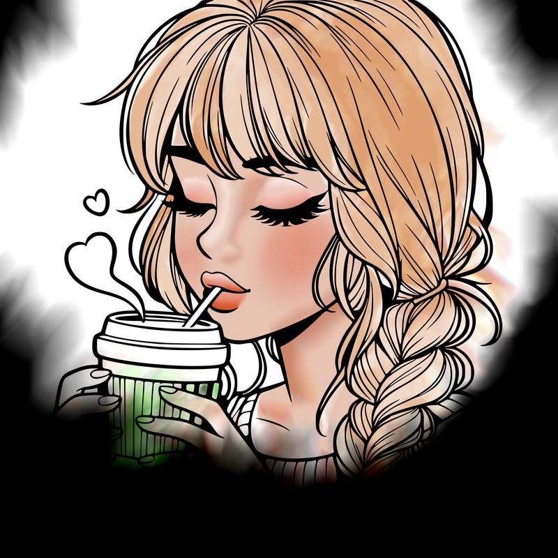 realistic girl drinking coffee