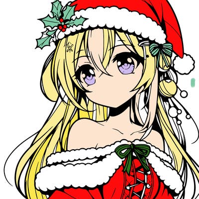 beautiful anime girl with christmas hat