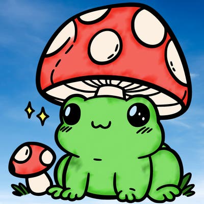 a cute frog with a mushroom hat