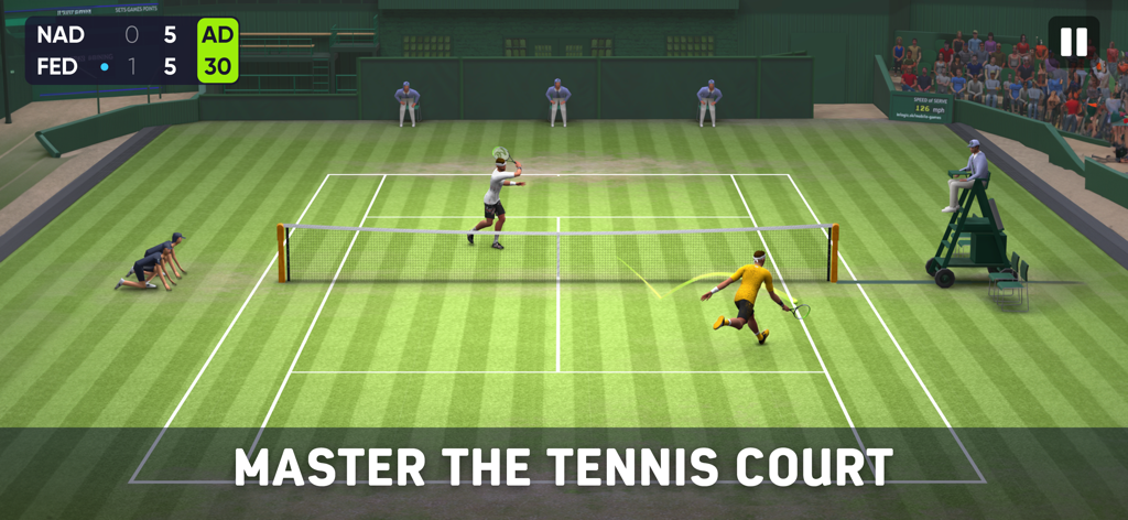 Tennis Open 2025 - Clash Sport - Un partido de tenis en una pista de hierba con jugadores profesionales y un marcador