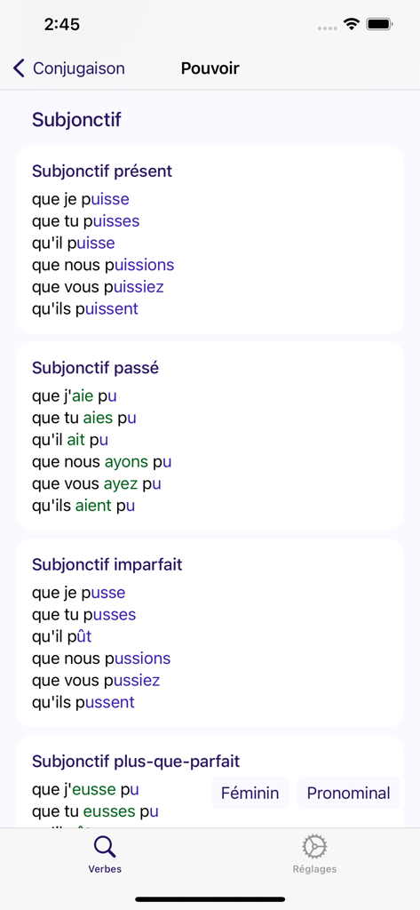 Savoir Conjuguer - Konjugationstabelle für das französische Verb Pouvoir im Subjonctif