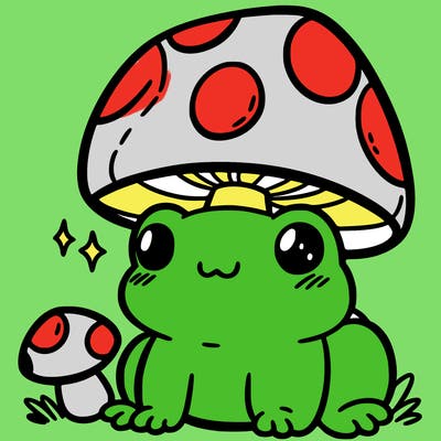 a cute frog with a mushroom hat