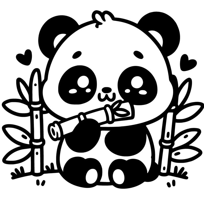 a kawaii panda eating bamboo