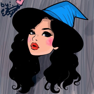 realistic witch girl with wavy hair and lips